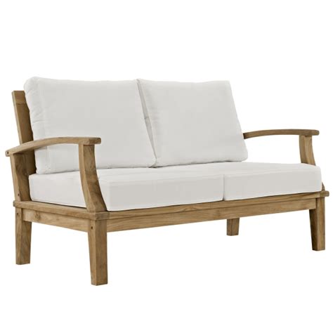Marina Outdoor Patio Teak Loveseat Natural Arm Chair In Natural White