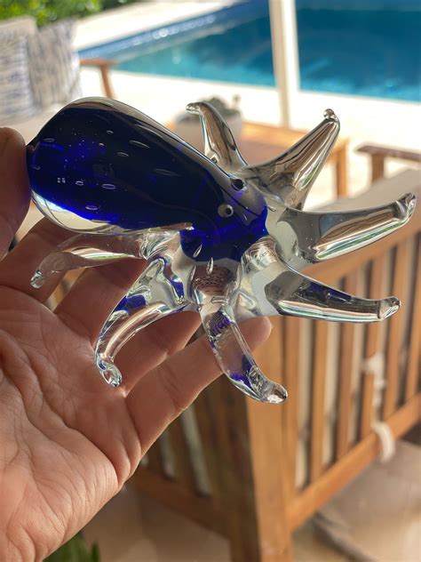Murano Style Art Glass Octopus Figurine Cobalt Blue And Clear Etsy