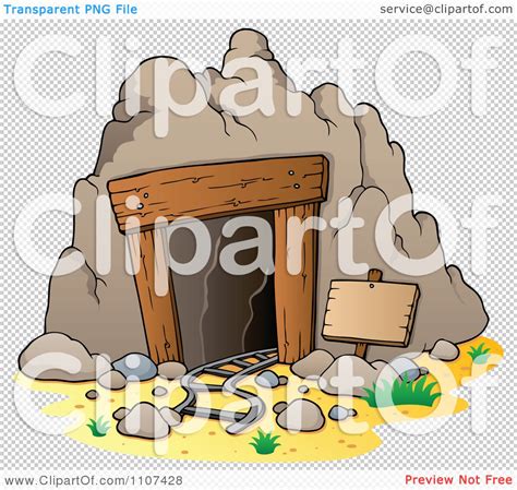Clipart Mining Cave Entrance With Rails And A Sign Royalty Free