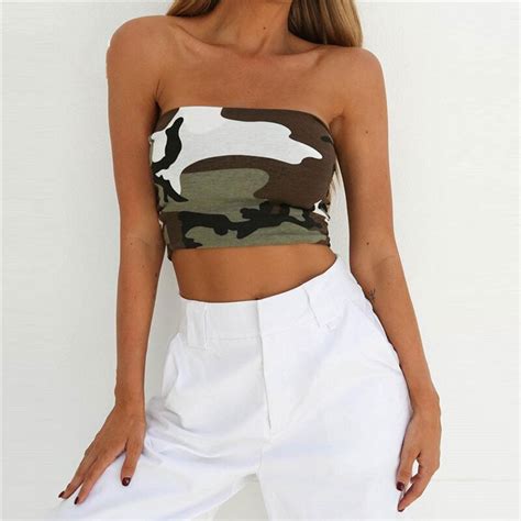 new women strapless seamless tops sexy camouflage print boob tube corset bandeau tops stretch