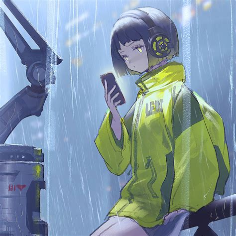 2048x2048 Anime Girl Scifi Umbrella Rain 4k Ipad Air Hd 4k Wallpapers