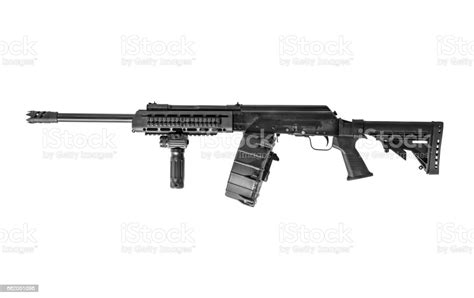 Ak 47 Assault Rifle Isolated On White Background With Drum Magazine