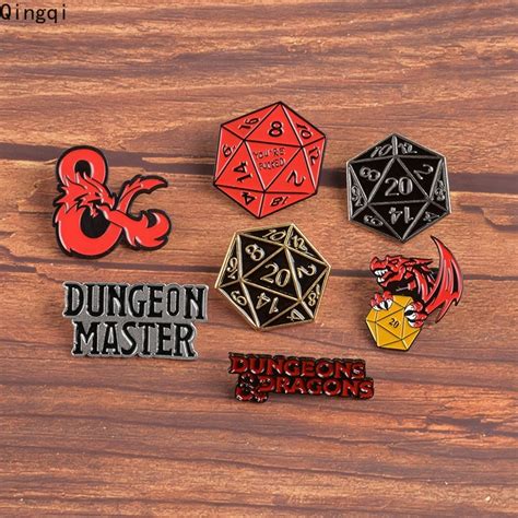 d20 sided dice dungeons and dragons enamel brooches pin lapel pin funny dnd button badge jewelry