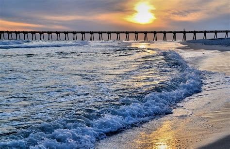 Pensacola Beach Gulf Pier At Sunset In Florida Encircle Photos