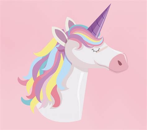 Cabeza De Unicornio Con Melena De Arco Iris Y Cuerno Sobre Fondo Rosa