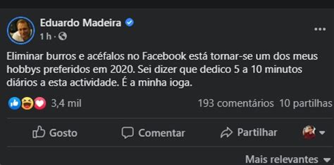 © reprodução instagram / eduardo madeira. Eduardo Madeira elimina "burros e acéfalos" do Facebook ...