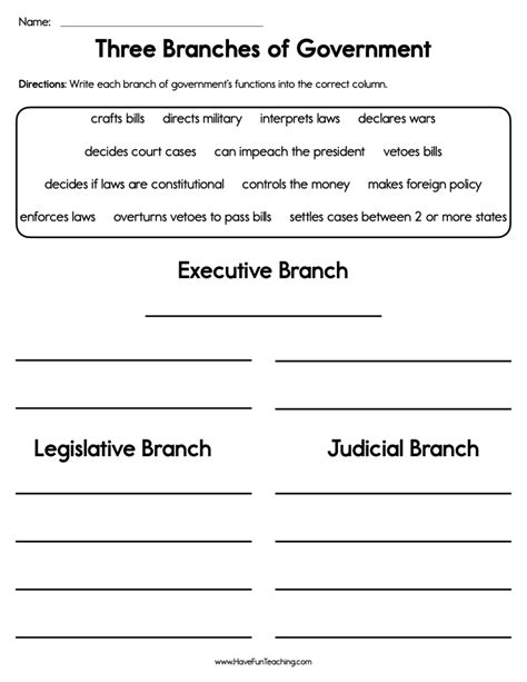 Three Branches Of Government Interactive Worksheet By