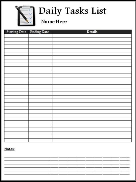 Daily Todo List Template
