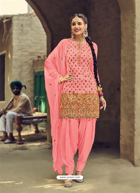 Buy Peach Designer Party Wear Faux Georgette Punjabi Patiala Suit Punjabi Patiala Suits