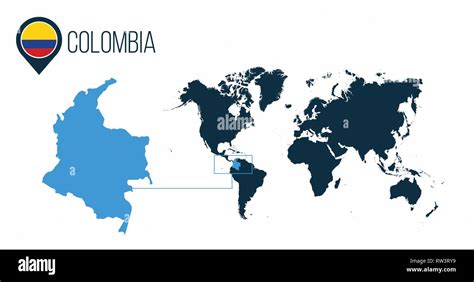 Colombia Mapa Situado En Un Mapa Del Mundo Con La Bandera Y El Mapa