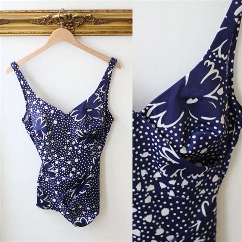 1960s blue floral bathing suit vintage swimsuit … gem