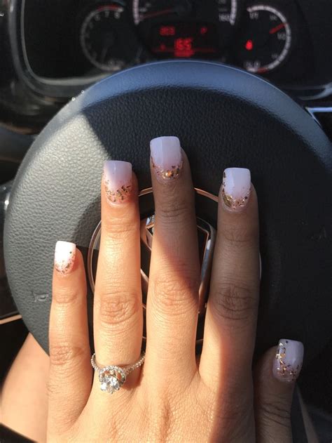 Ombre Milky White And Gold Foil Dipping Powder Nails Powder Nails