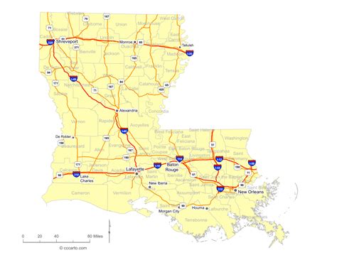 Louisiana Map With Cities And Roads Literacy Ontario Central South