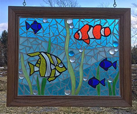 Stained Glass Tropical Fish Mosaic Aquarium Stained Glass Panel