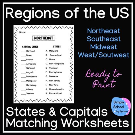 Regions Of The United States States And Capitals Matching In 2022