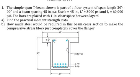 Solved The Simple Span T Beam Shown Is Part Of A Floor