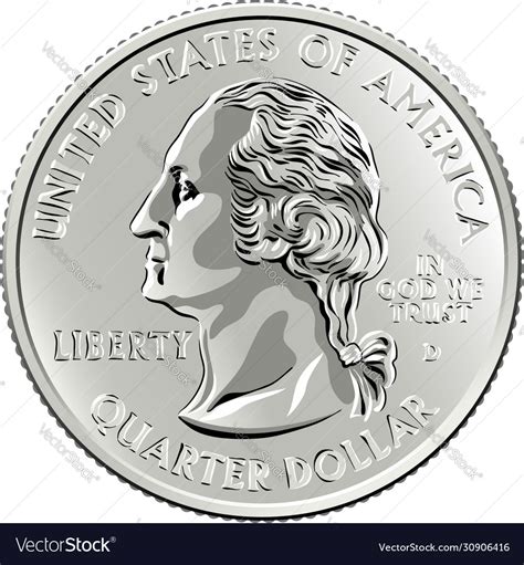 American Money Washington Quarter 25 Cent Coin Vector Image