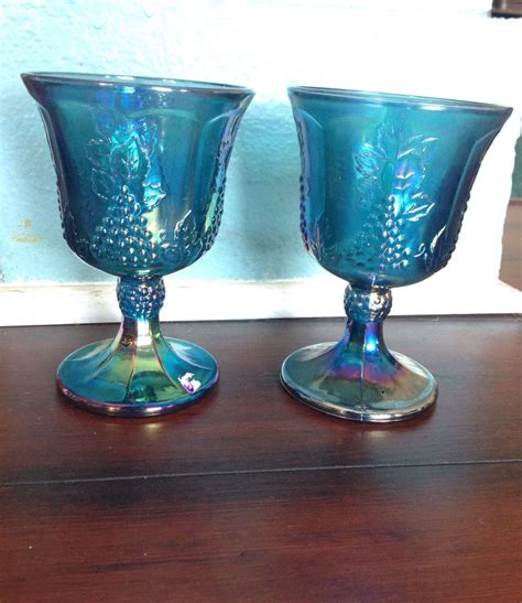 Blue Carnival Glass Goblets Blue Glassware Blue Drinking Glasses