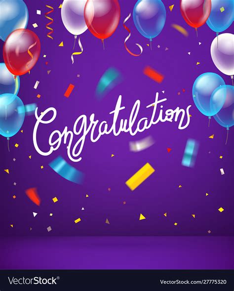 Congratulation Card With Balloons And Colorful Vector Image