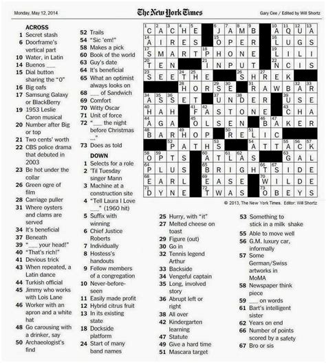The New York Times Crossword In Gothic 051214 — The Monday Crossword