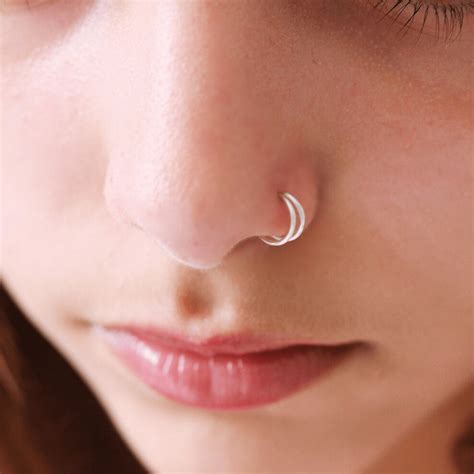 Double Nose Ring Hoop For Single Piercing Silver Tinybox Jewelry