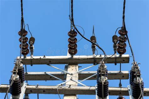 High Voltage Cables With Electrical Insulator And Equipment On Concrete