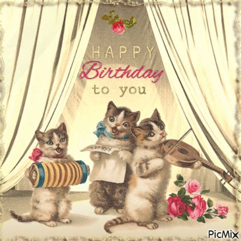 Happy Birthday Cats Vintage Free Animated  Picmix