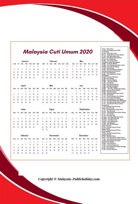 Bilakah tarikh cuti umum negeri selangor tahun 2020? 2020 Cuti Umum Malaysia Kalendar