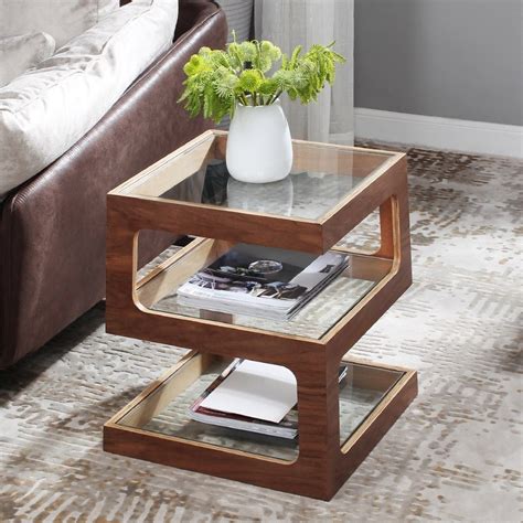 Modern Unique Square Side Table Storage End Table With Shelf 3 Tier