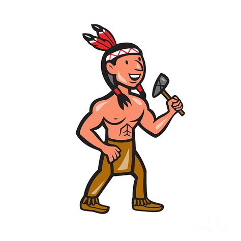 Native American Holding Tomahawk Cartoon Digital Art By Aloysius