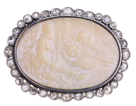 Sold At Auction An Antique Ivory Cameo And Diamond Brooch