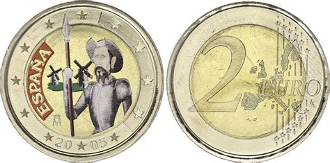 Pièce Espagne 2 Euros Don Quichotte Colorisée 2005