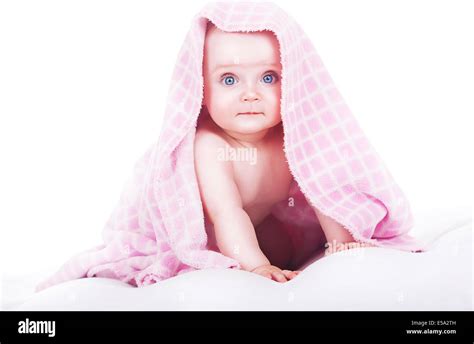 Cute Baby Siting Under Towel Stock Photo Alamy