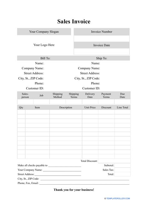 Sales Invoice Template Fill Out Sign Online And Download Pdf