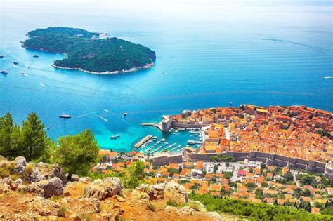Premium Photo Aerial Panoramic View Of Lokrum Island And Old Town Of