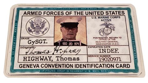 Thomas Gunny Highway Usmc Marine Id Card Heartbreak Ridge Etsy Uk