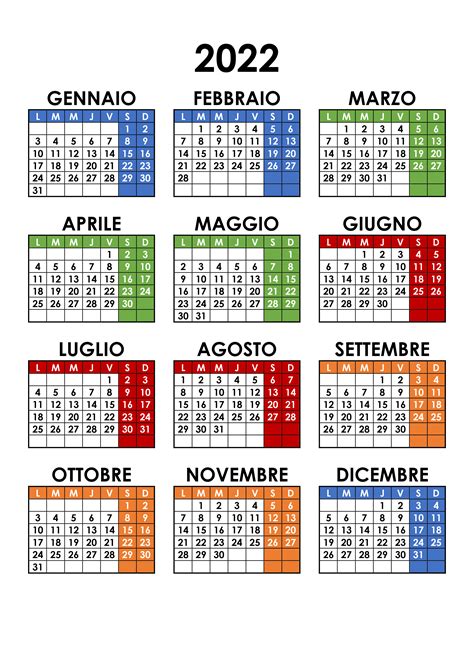Calendario 2022 Annuale Calendariosu