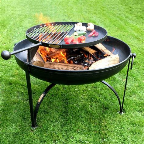 Fire Pit With Grill Plain Jane With Swing Arm Bbq Rack By Firepits Uk