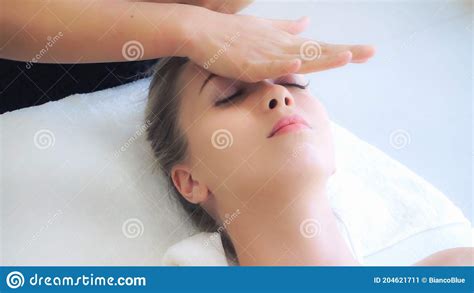 Woman Gets Facial And Head Massage In Luxury Spa Stock Image Image Of Rejuvenation Health