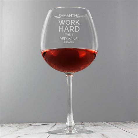 Personalised Work Hard Then Whole Bottle Of Wine Glass By Blackdown Lifestyle