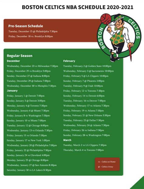 Free Printable Boston Celtics Schedule And 2020 21 Tv Schedule