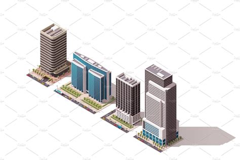 Vector Isometric Buildings Set Illustrator Graphics ~ Creative Market