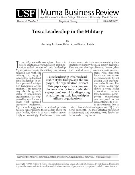 Pdf Toxic Leadership In The Military
