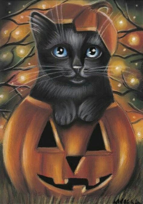 Halloween Black Cat In The Jack O Lantern Pumpkin Jack Skellington