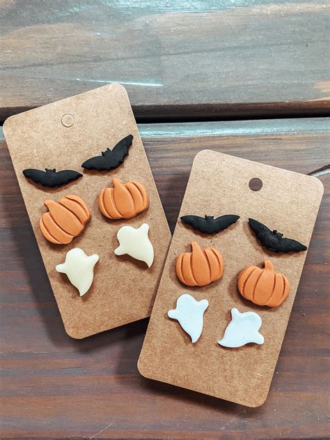 Halloween Stud Clay Earrings Pumpkin Polymer Clay Earrings Etsy