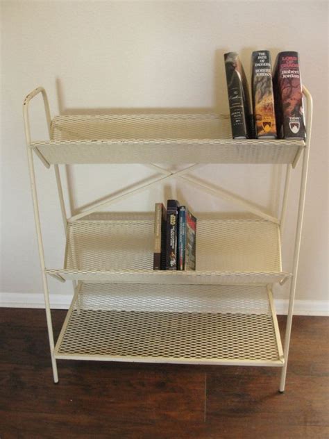 The most common library book rack material is wood. Vintage Metal Mesh Library 3 Tier Book Shelf by ...