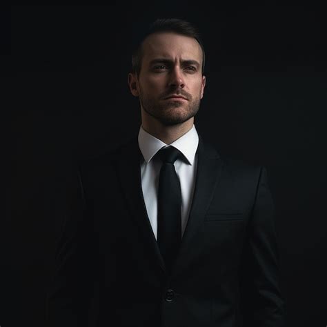 Premium Ai Image A Man In A Suit And Tie Stands In Front Of A Black