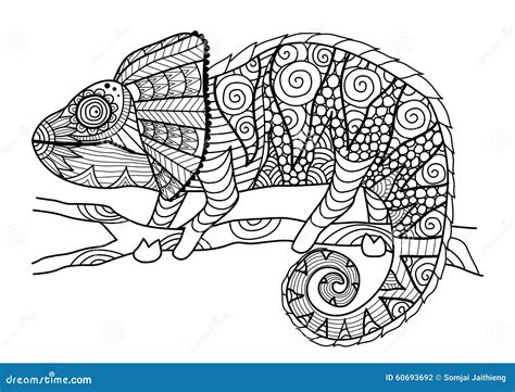 Chameleon Coloringdrawing Illustration White Background Cartoon Vector