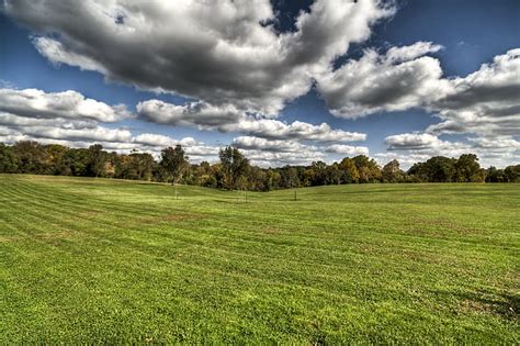 Hd Wallpaper Green Grass Meadow Surrounded With Trees Under Cloudy Sky