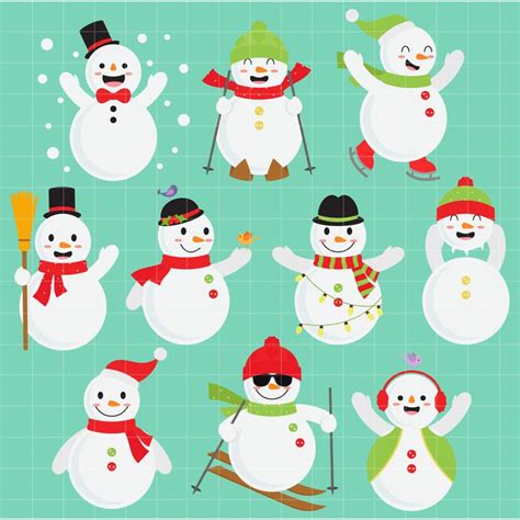 Happy Snowmen Set Semi Exclusive Clip Art Set For Digitizing And More